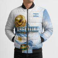 Personalized Argentina Football Champion Trophy Bomber Puffer Jacket Flag Soccer Fan Graphic