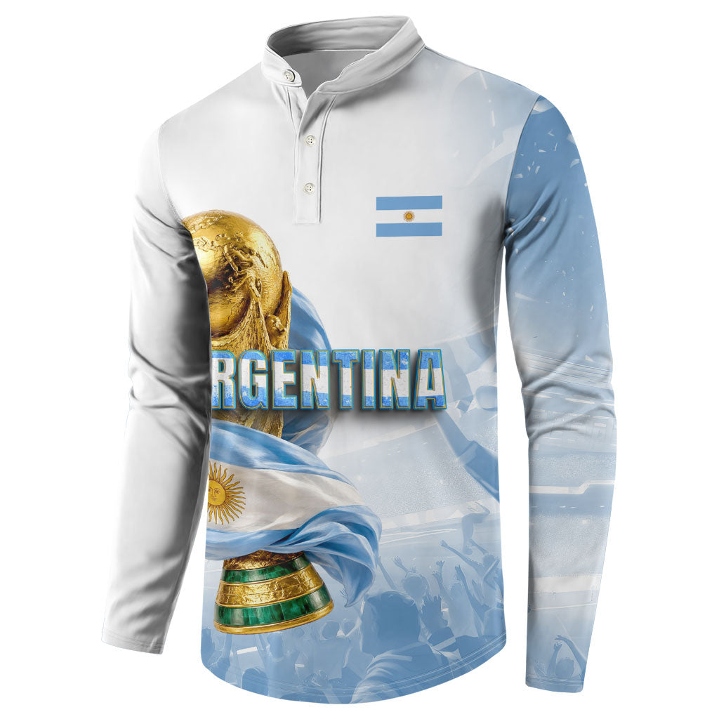Personalized Argentina Football Champion Trophy Button Sweatshirt Flag Soccer Fan Graphic