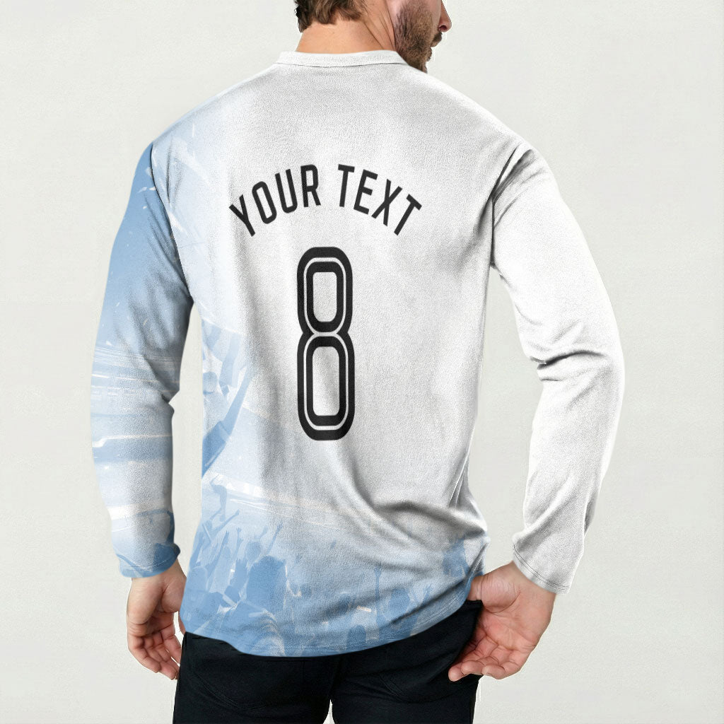 Personalized Argentina Football Champion Trophy Button Sweatshirt Flag Soccer Fan Graphic