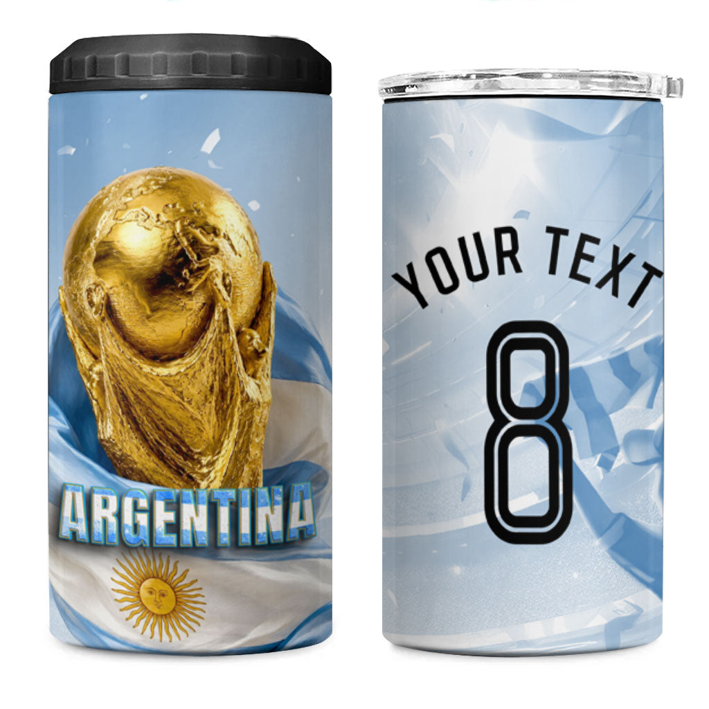 Personalized Argentina Football Champion Trophy 4 in 1 Can Cooler Tumbler Flag Soccer Fan Graphic