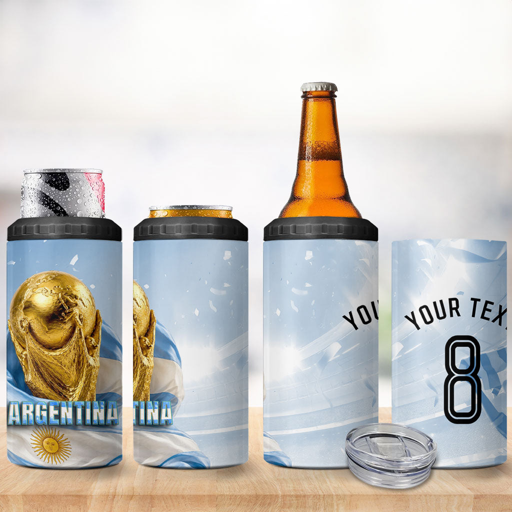 Personalized Argentina Football Champion Trophy 4 in 1 Can Cooler Tumbler Flag Soccer Fan Graphic