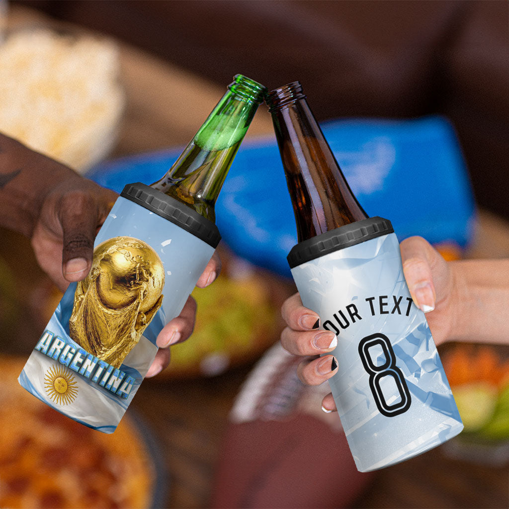Personalized Argentina Football Champion Trophy 4 in 1 Can Cooler Tumbler Flag Soccer Fan Graphic