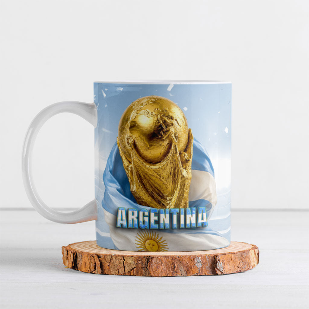 Personalized Argentina Football Champion Trophy Ceramic Mug Flag Soccer Fan Graphic