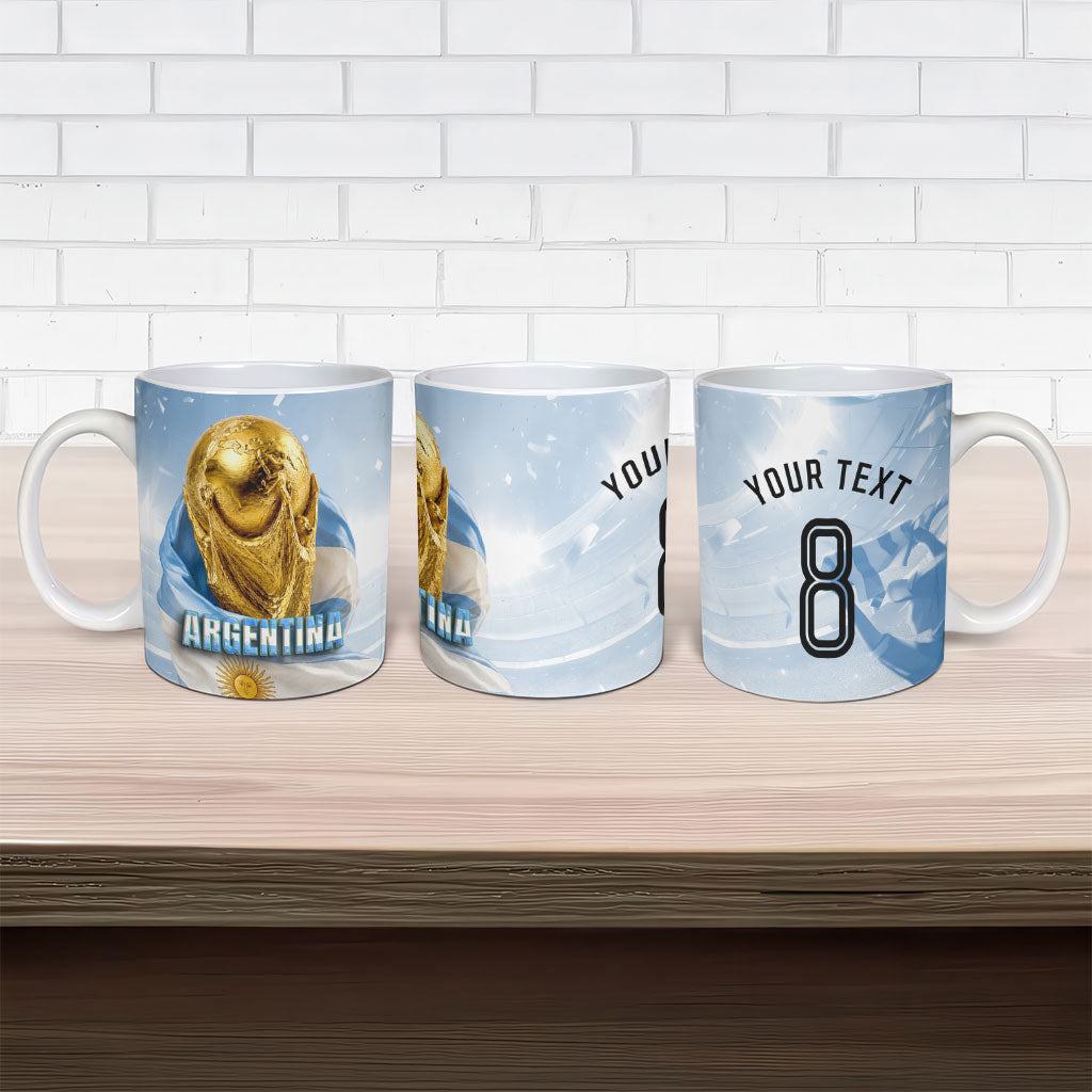 Personalized Argentina Football Champion Trophy Ceramic Mug Flag Soccer Fan Graphic