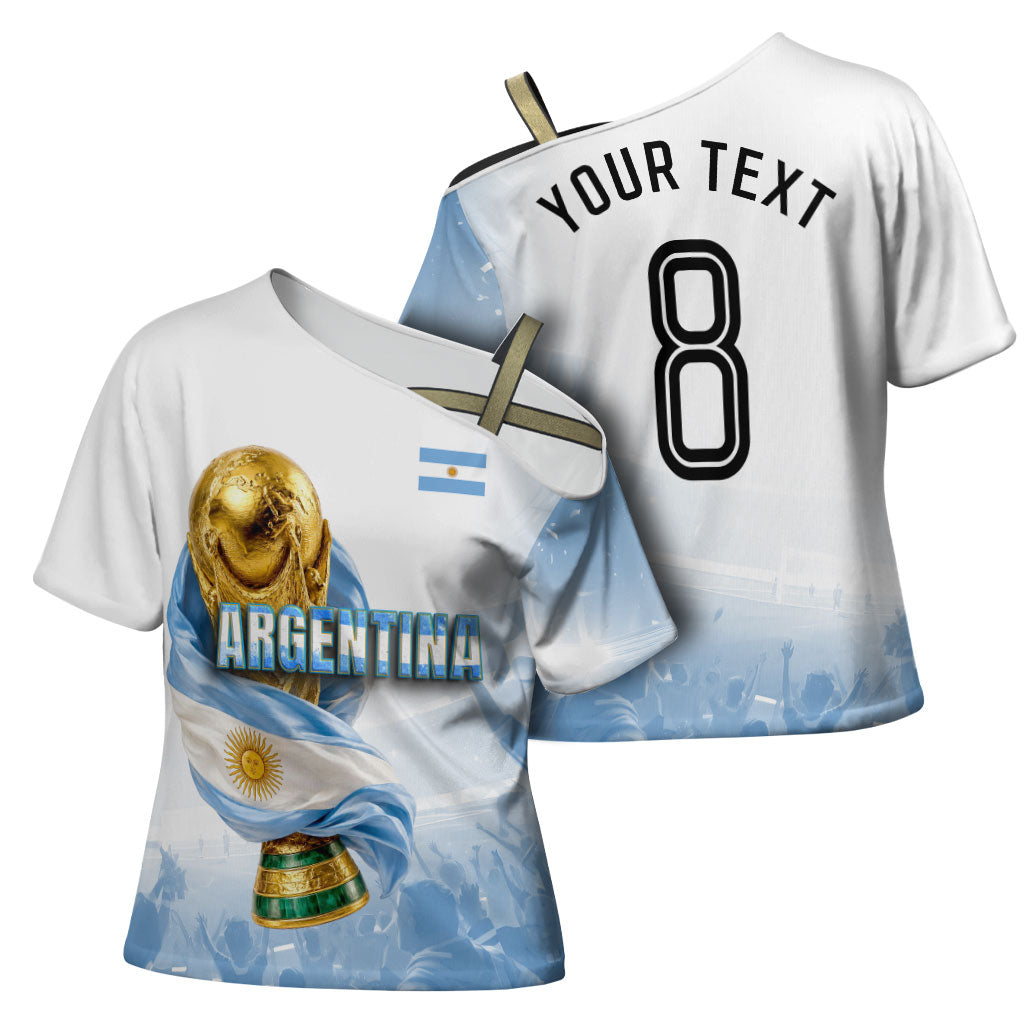 Personalized Argentina Football Champion Trophy Cross Shoulder Shirt Flag Soccer Fan Graphic