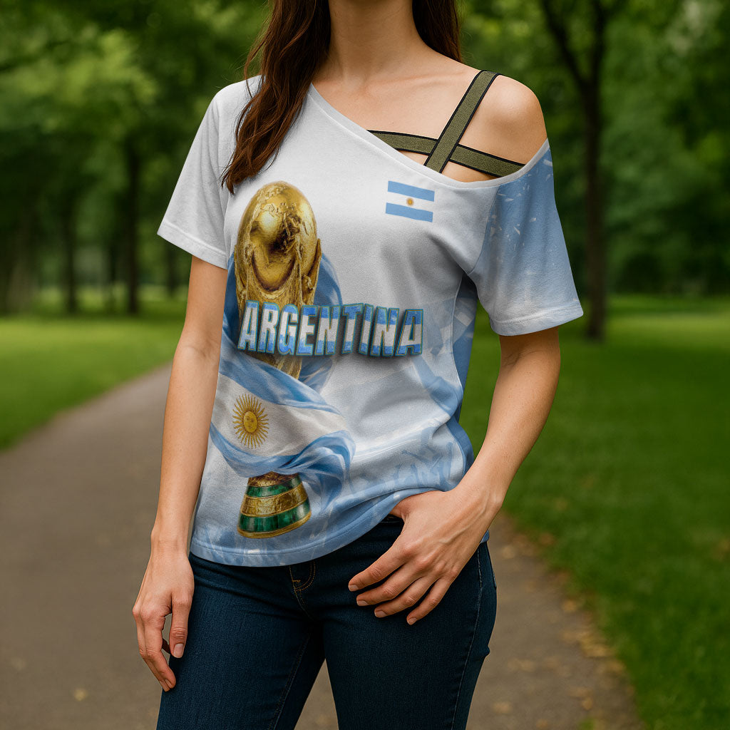 Personalized Argentina Football Champion Trophy Cross Shoulder Shirt Flag Soccer Fan Graphic