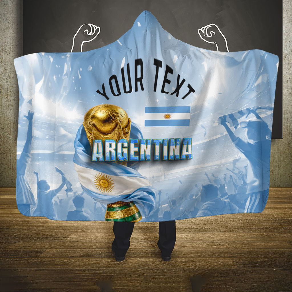 Personalized Argentina Football Champion Trophy Hooded Blanket Flag Soccer Fan Graphic