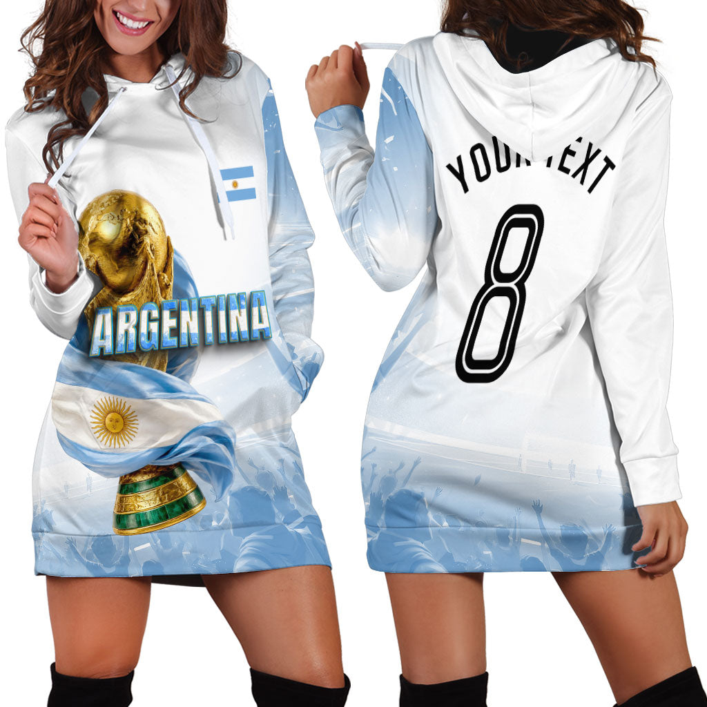 Personalized Argentina Football Champion Trophy Hoodie Dress Flag Soccer Fan Graphic