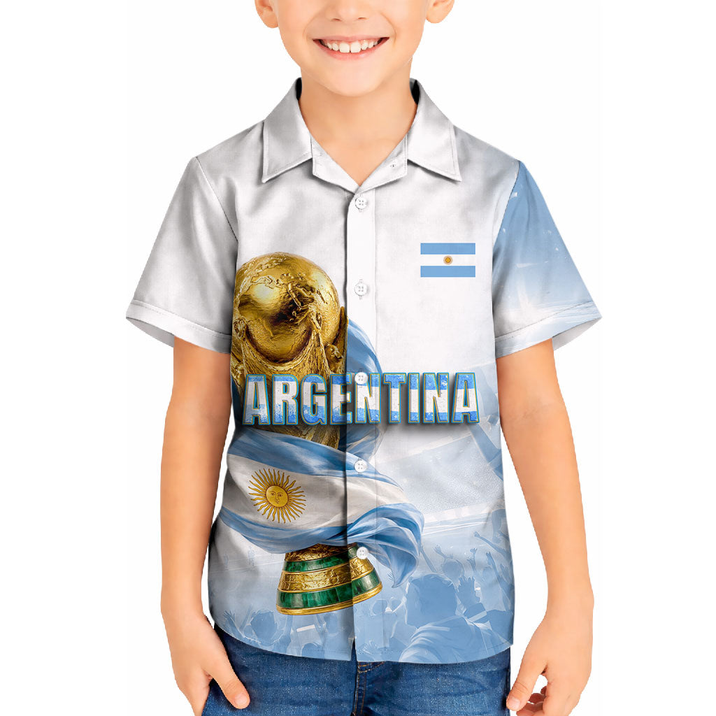 Personalized Argentina Football Champion Trophy Kid Hawaiian Shirt Flag Soccer Fan Graphic