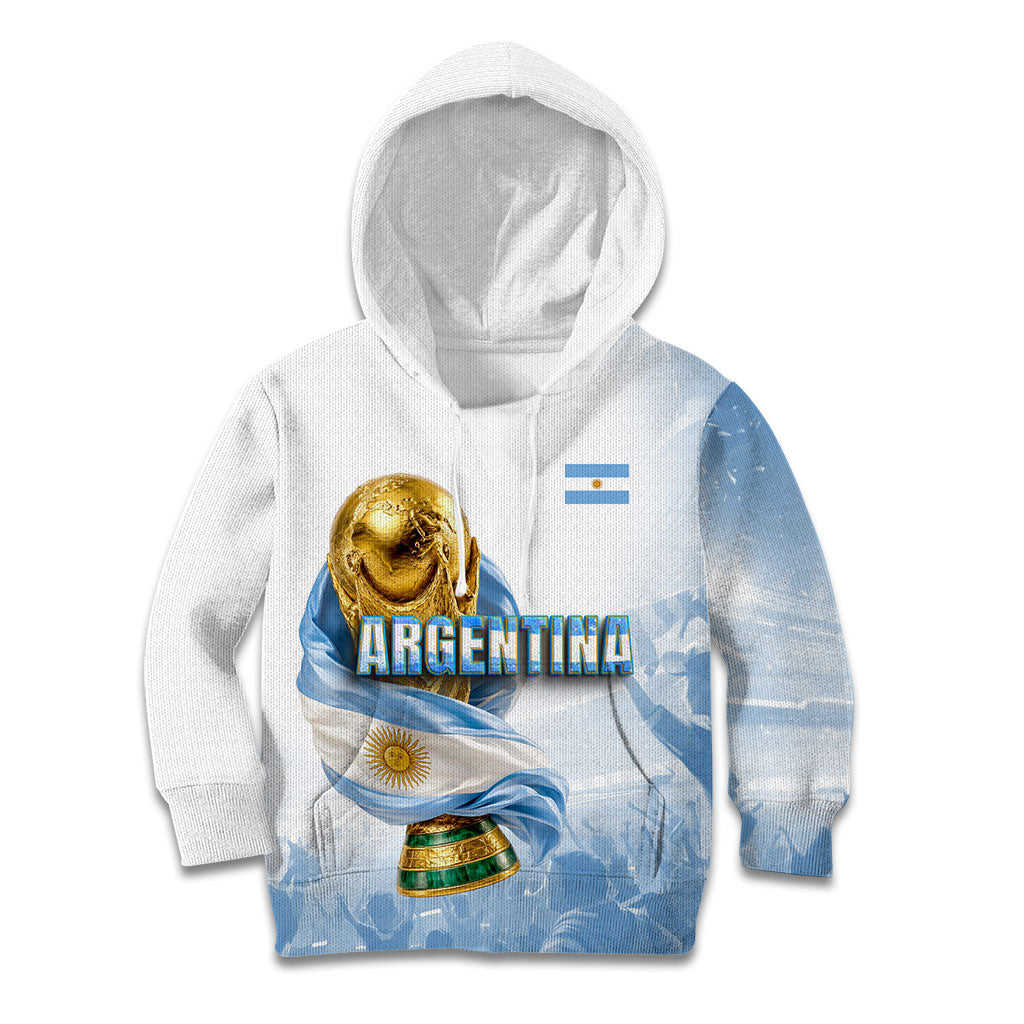 Personalized Argentina Football Champion Trophy Kid Hoodie Flag Soccer Fan Graphic