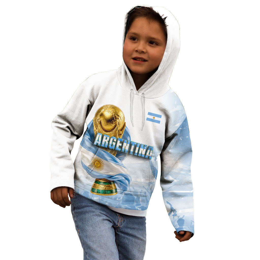 Personalized Argentina Football Champion Trophy Kid Hoodie Flag Soccer Fan Graphic