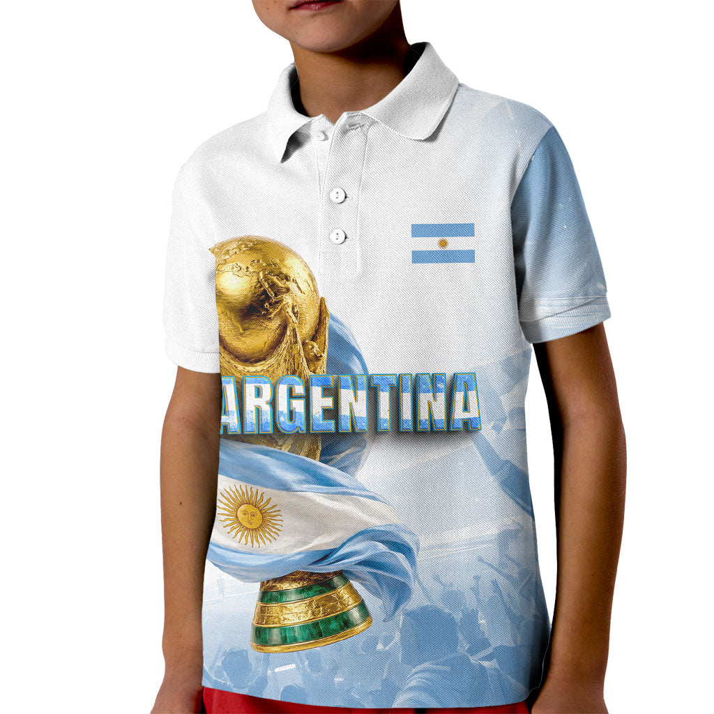 Personalized Argentina Football Champion Trophy Kid Polo Shirt Flag Soccer Fan Graphic