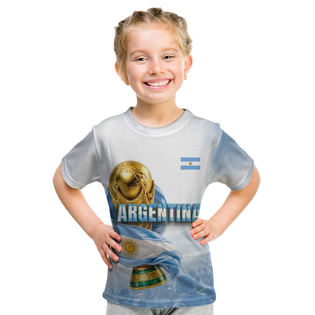 Personalized Argentina Football Champion Trophy Kid T Shirt Flag Soccer Fan Graphic
