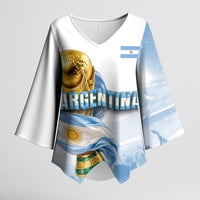 Personalized Argentina Football Champion Trophy Kimono Sleeve Blouse Flag Soccer Fan Graphic