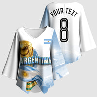 Personalized Argentina Football Champion Trophy Kimono Sleeve Blouse Flag Soccer Fan Graphic