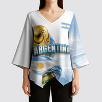 Personalized Argentina Football Champion Trophy Kimono Sleeve Blouse Flag Soccer Fan Graphic