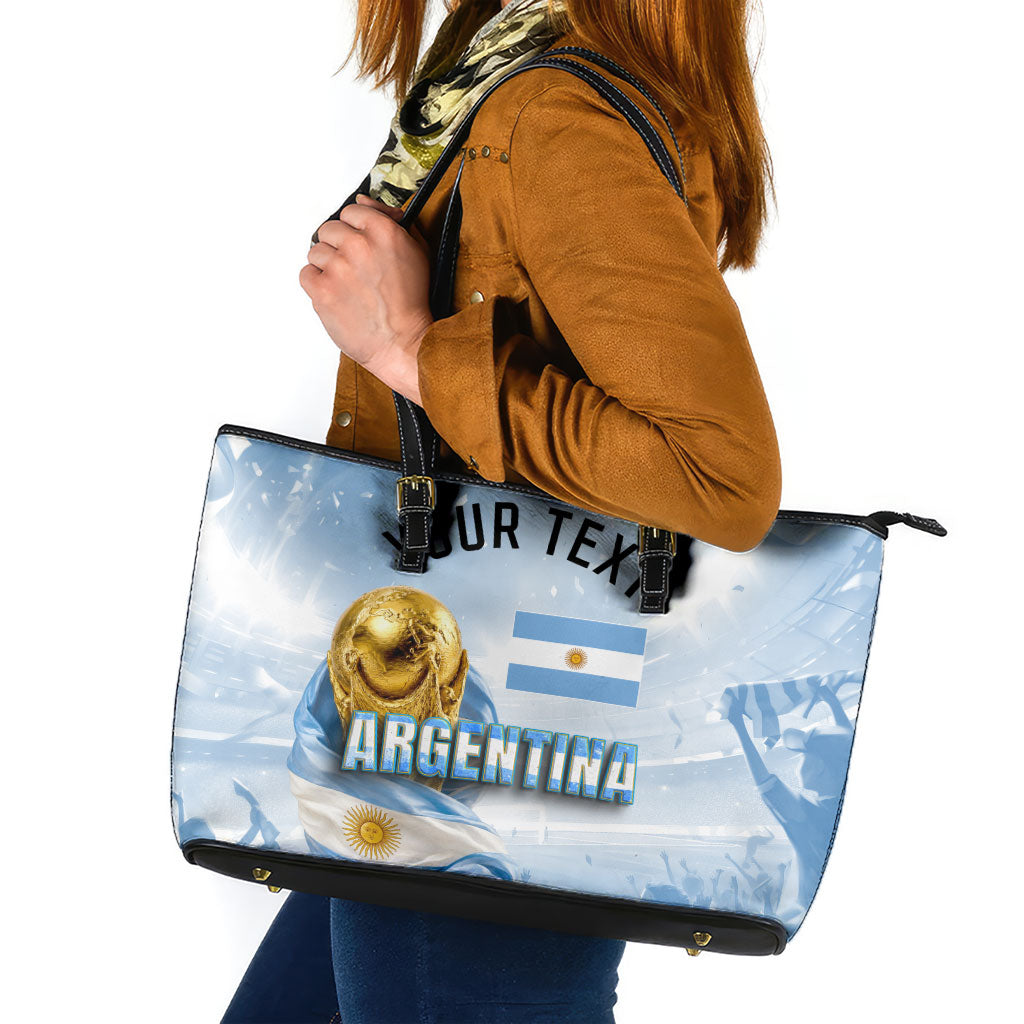 Personalized Argentina Football Champion Trophy Leather Tote Bag Flag Soccer Fan Graphic