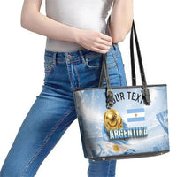 Personalized Argentina Football Champion Trophy Leather Tote Bag Flag Soccer Fan Graphic