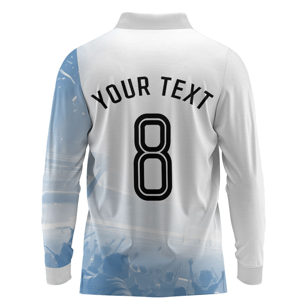 Personalized Argentina Football Champion Trophy Long Sleeve Polo Shirt Flag Soccer Fan Graphic