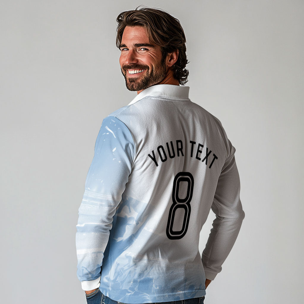 Personalized Argentina Football Champion Trophy Long Sleeve Polo Shirt Flag Soccer Fan Graphic