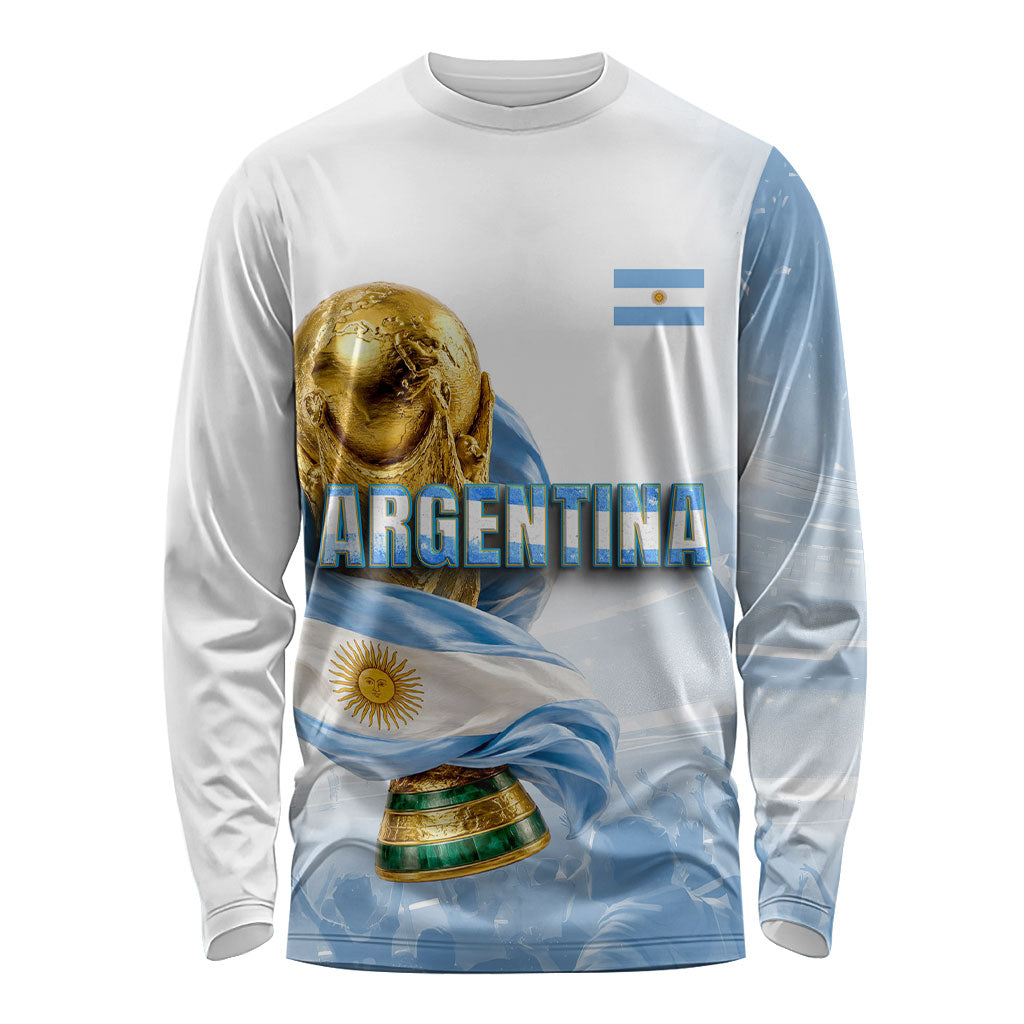 Personalized Argentina Football Champion Trophy Long Sleeve Shirt Flag Soccer Fan Graphic