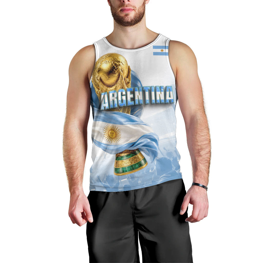 Personalized Argentina Football Champion Trophy Men Tank Top Flag Soccer Fan Graphic