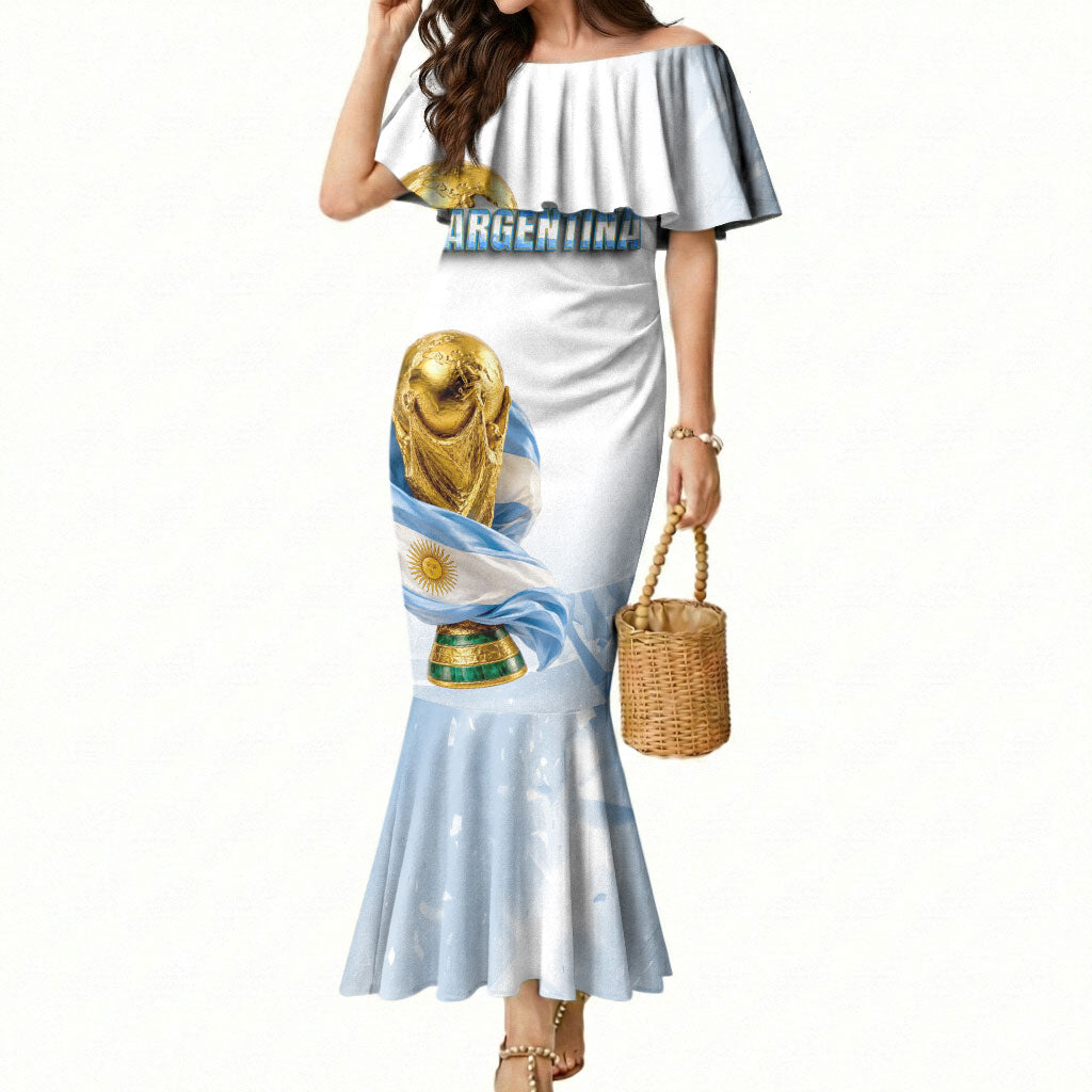 Personalized Argentina Football Champion Trophy Mermaid Dress Flag Soccer Fan Graphic