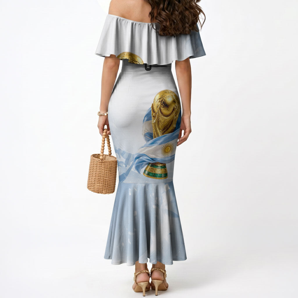 Personalized Argentina Football Champion Trophy Mermaid Dress Flag Soccer Fan Graphic