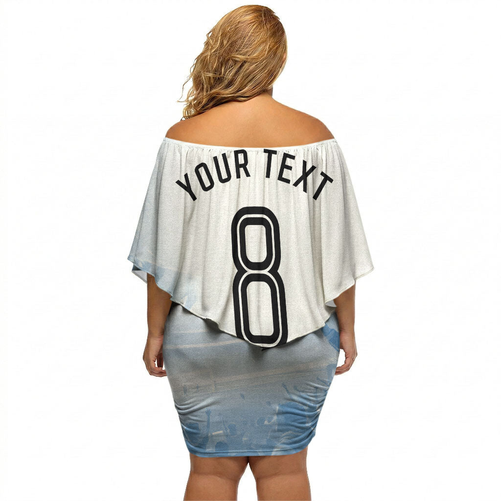 Personalized Argentina Football Champion Trophy Off Shoulder Short Dress Flag Soccer Fan Graphic