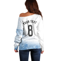 Personalized Argentina Football Champion Trophy Off Shoulder Sweater Flag Soccer Fan Graphic