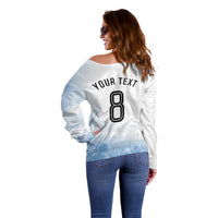 Personalized Argentina Football Champion Trophy Off Shoulder Sweater Flag Soccer Fan Graphic