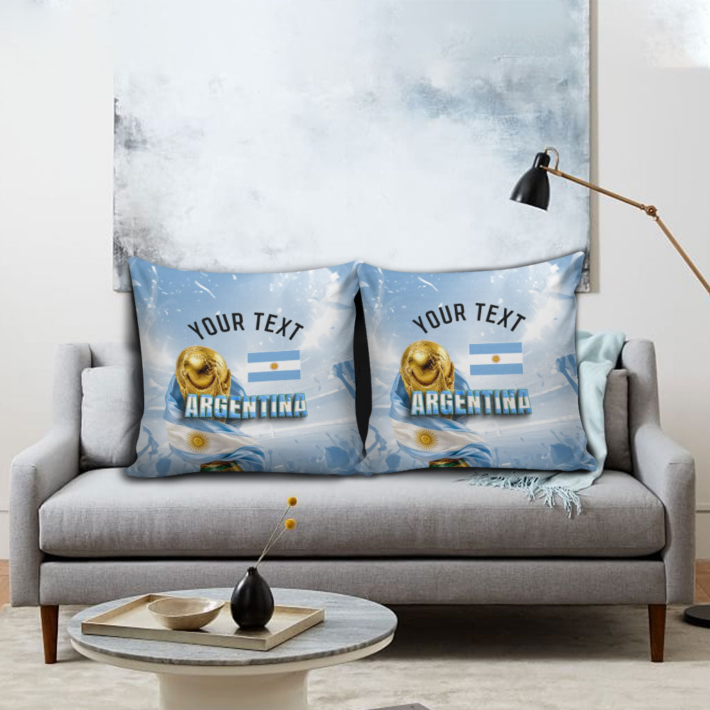 Personalized Argentina Football Champion Trophy Pillow Cover Flag Soccer Fan Graphic