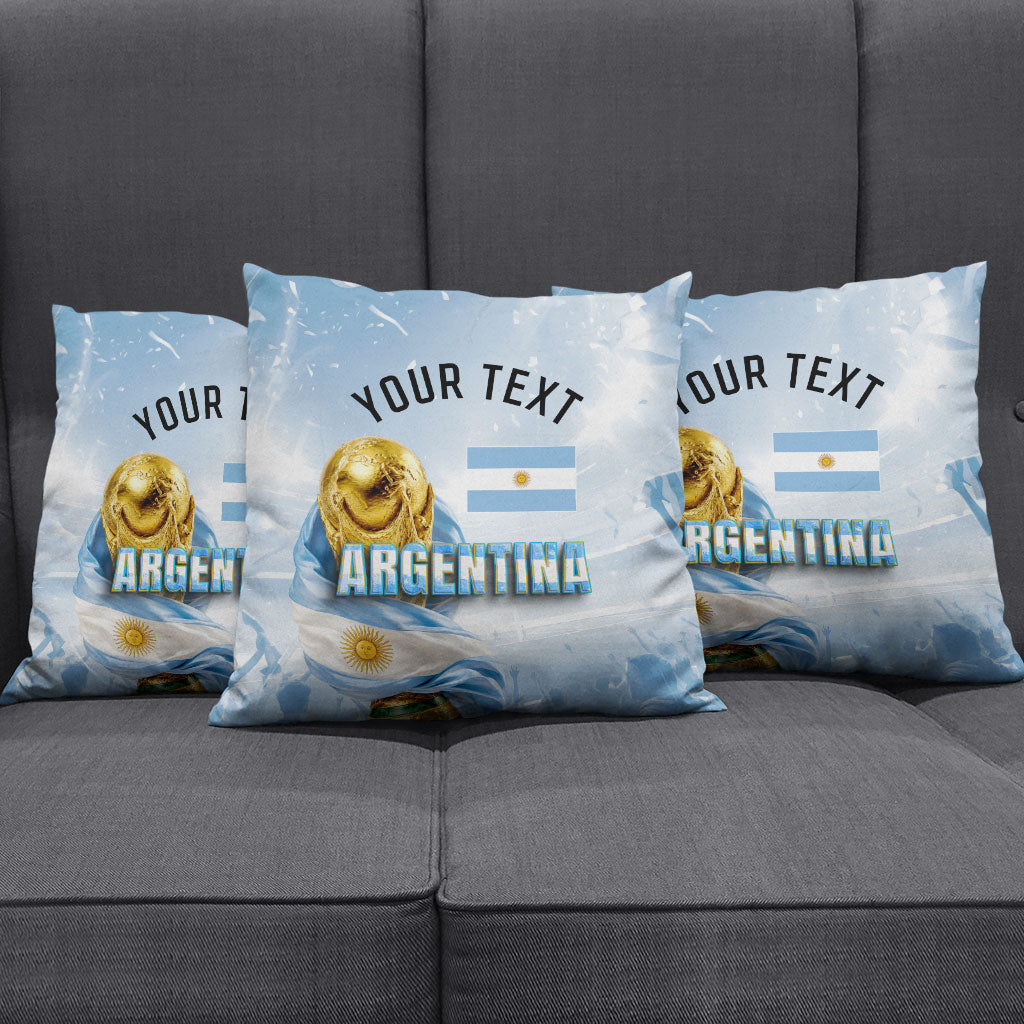Personalized Argentina Football Champion Trophy Pillow Cover Flag Soccer Fan Graphic