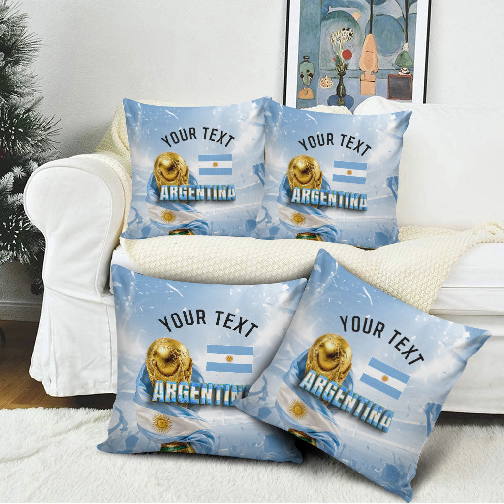 Personalized Argentina Football Champion Trophy Pillow Cover Flag Soccer Fan Graphic