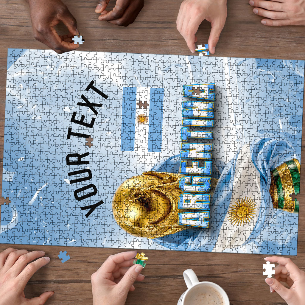 Personalized Argentina Football Champion Trophy Puzzle Flag Soccer Fan Graphic