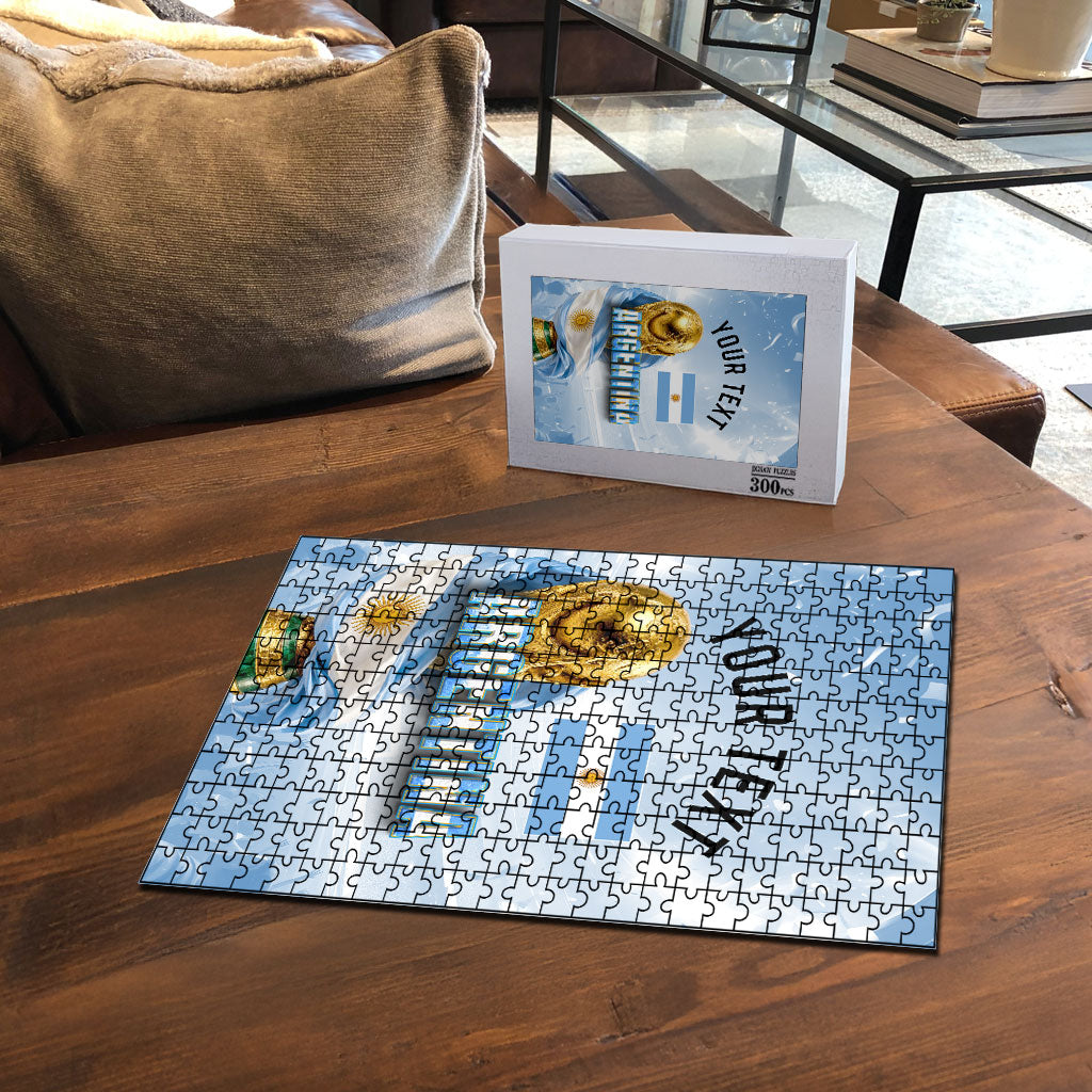 Personalized Argentina Football Champion Trophy Puzzle Flag Soccer Fan Graphic