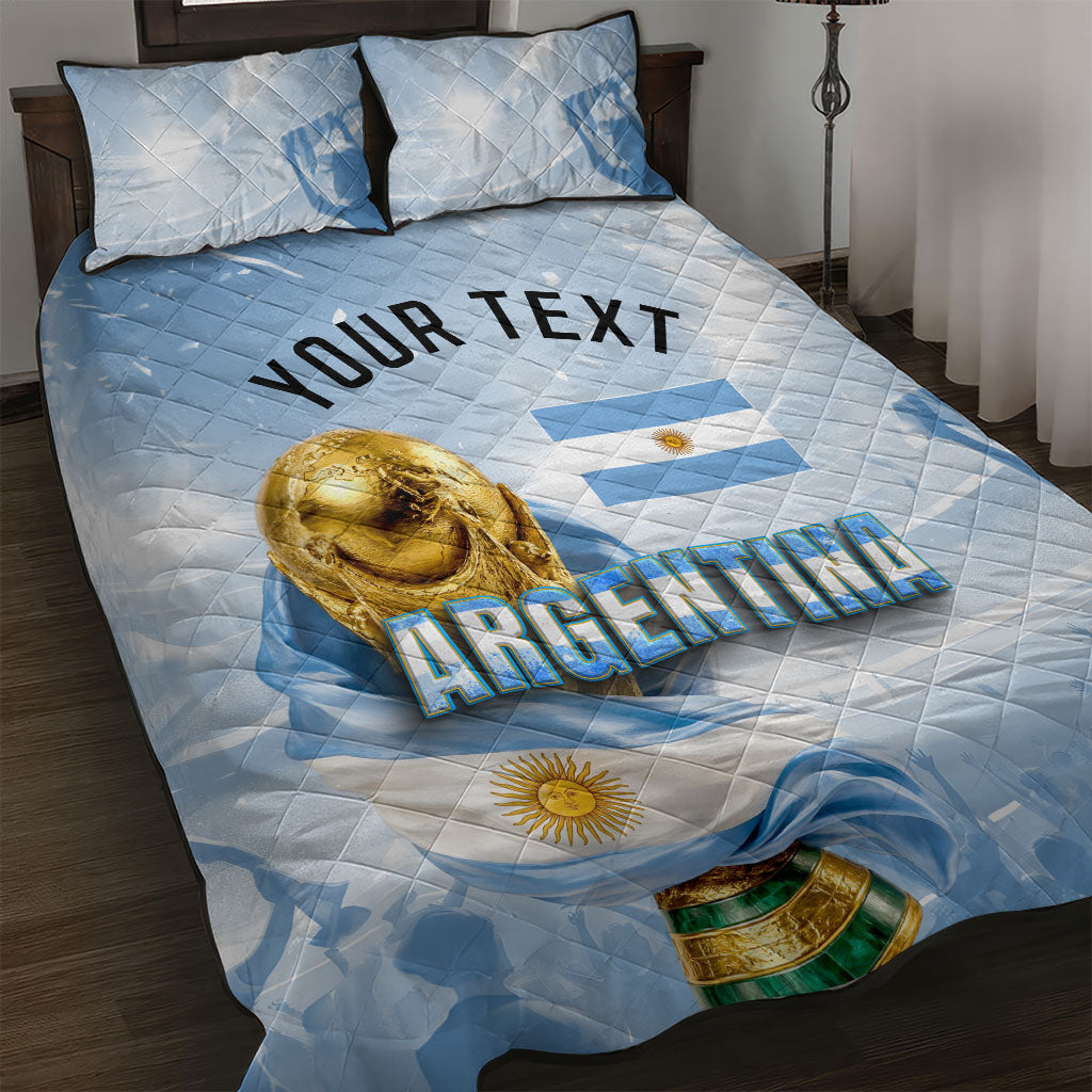 Personalized Argentina Football Champion Trophy Quilt Bed Set Flag Soccer Fan Graphic