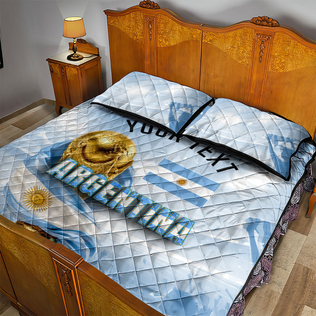 Personalized Argentina Football Champion Trophy Quilt Bed Set Flag Soccer Fan Graphic
