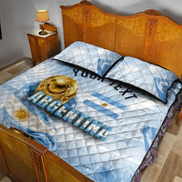 Personalized Argentina Football Champion Trophy Quilt Bed Set Flag Soccer Fan Graphic