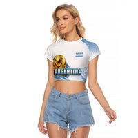 Personalized Argentina Football Champion Trophy Raglan Cropped T Shirt Flag Soccer Fan Graphic