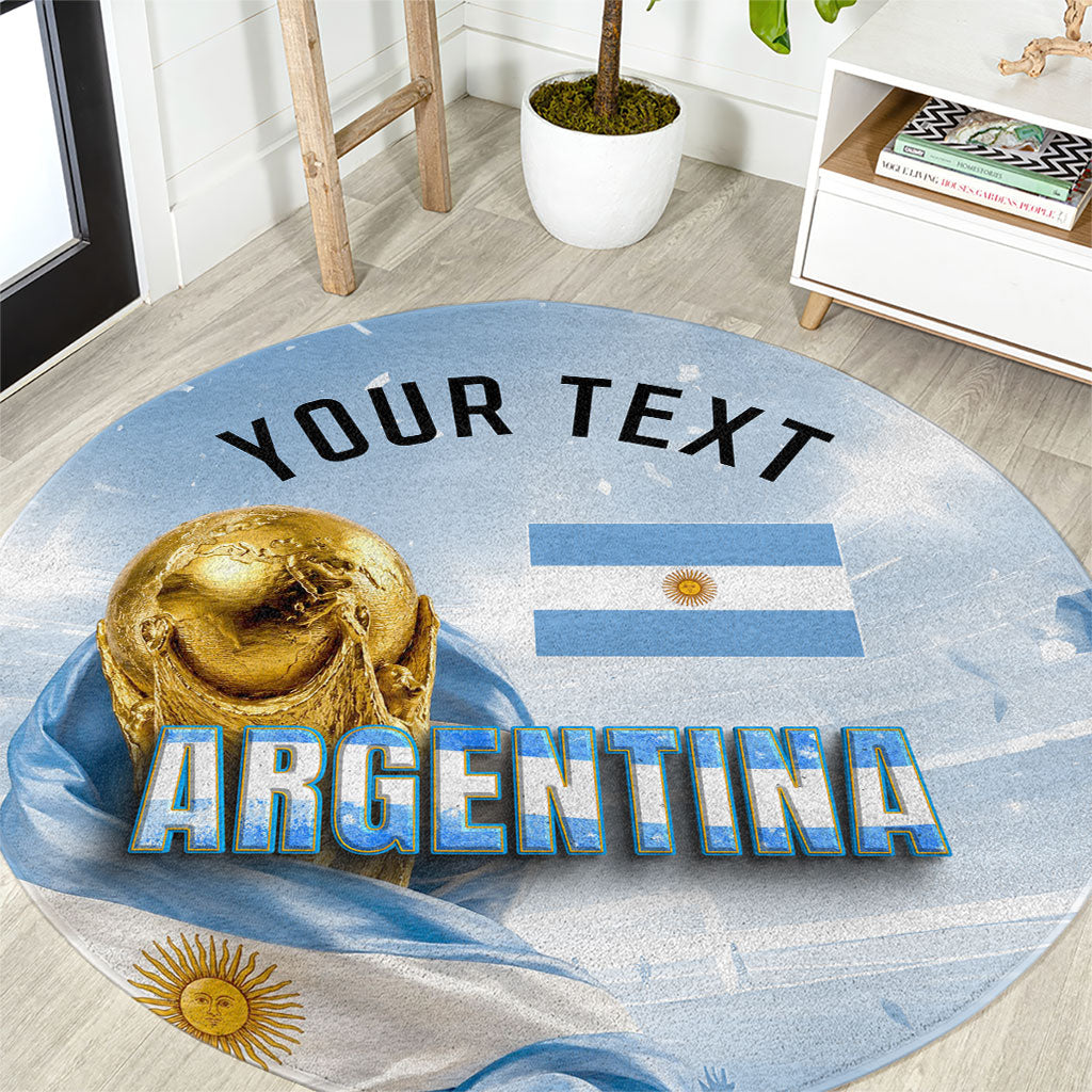 Personalized Argentina Football Champion Trophy Round Carpet Flag Soccer Fan Graphic