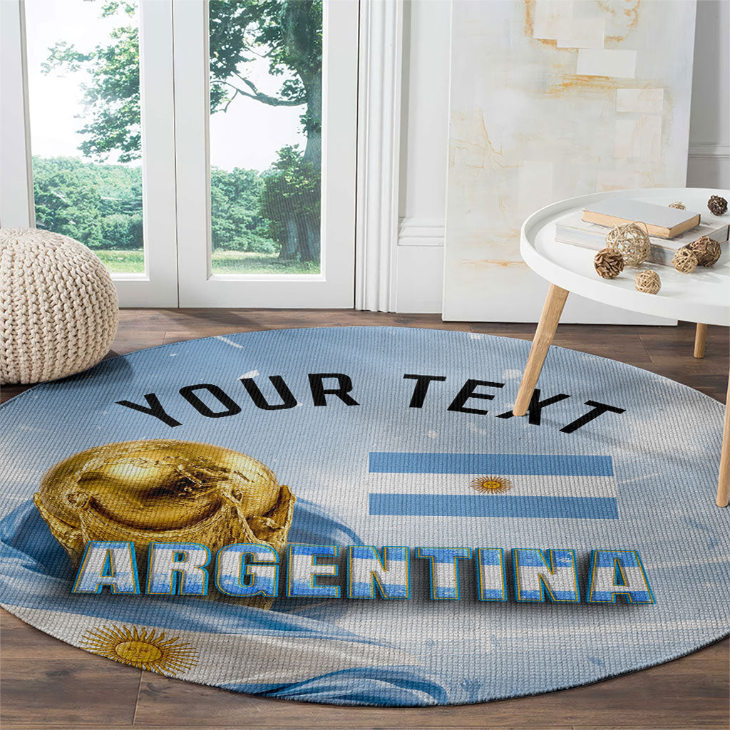 Personalized Argentina Football Champion Trophy Round Carpet Flag Soccer Fan Graphic