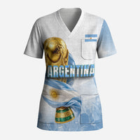 Personalized Argentina Football Champion Trophy Scrub Top Flag Soccer Fan Graphic