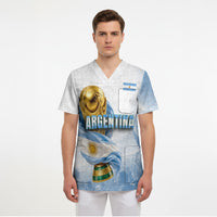 Personalized Argentina Football Champion Trophy Scrub Top Flag Soccer Fan Graphic