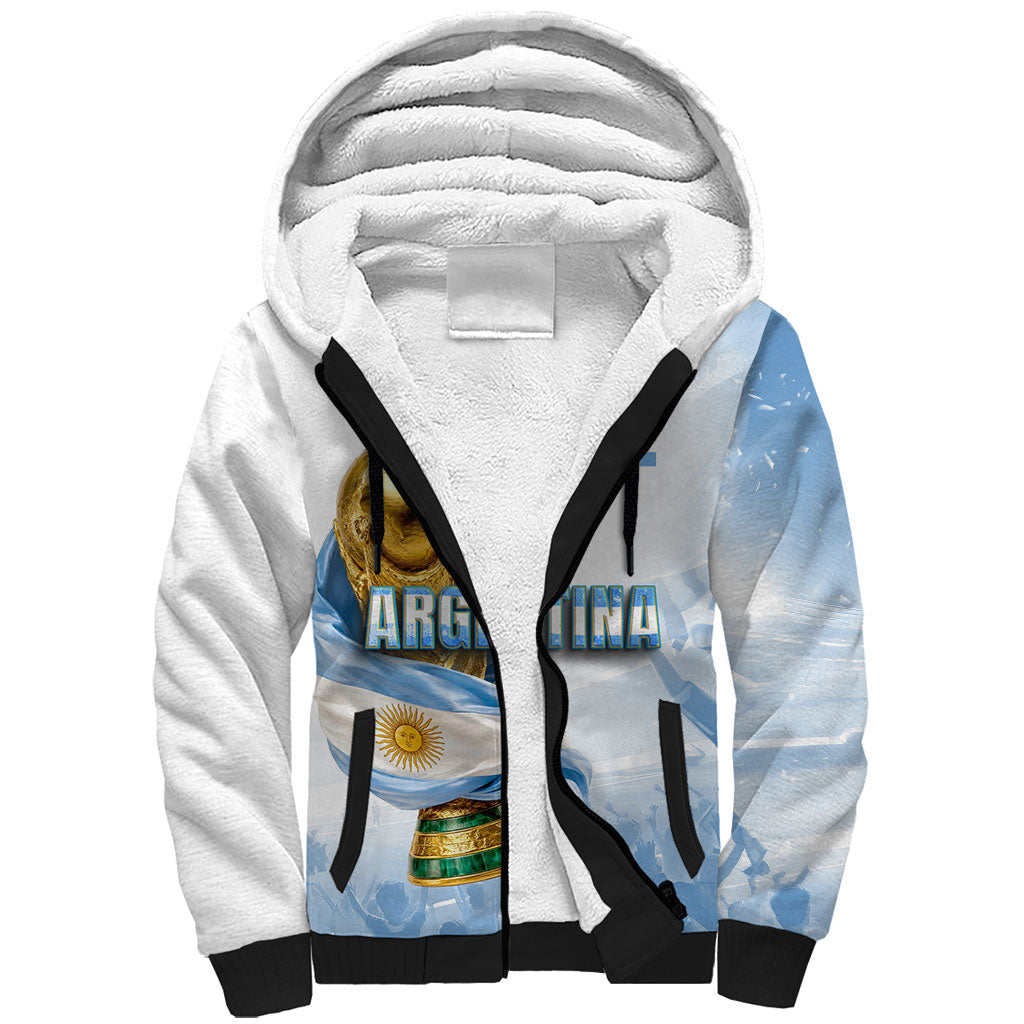 Personalized Argentina Football Champion Trophy Sherpa Hoodie Flag Soccer Fan Graphic