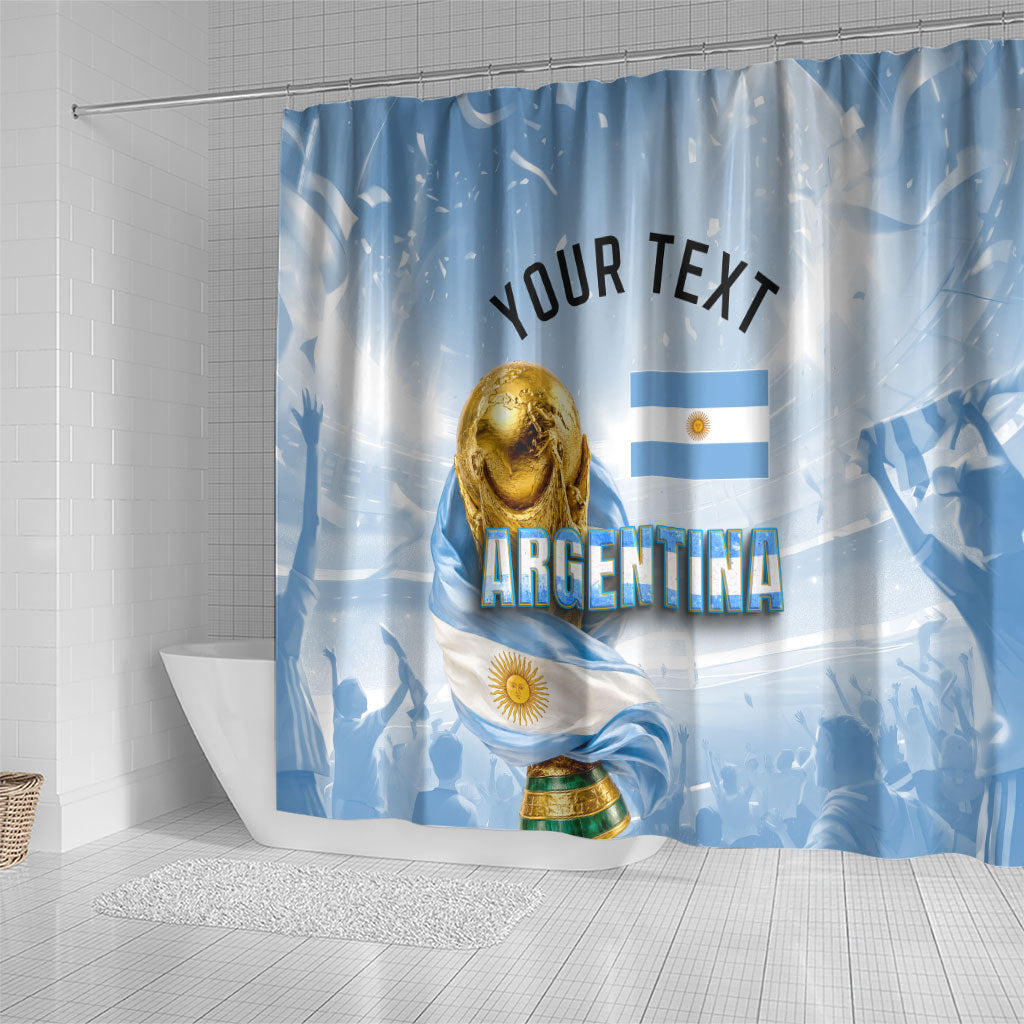 Personalized Argentina Football Champion Trophy Shower Curtain Flag Soccer Fan Graphic