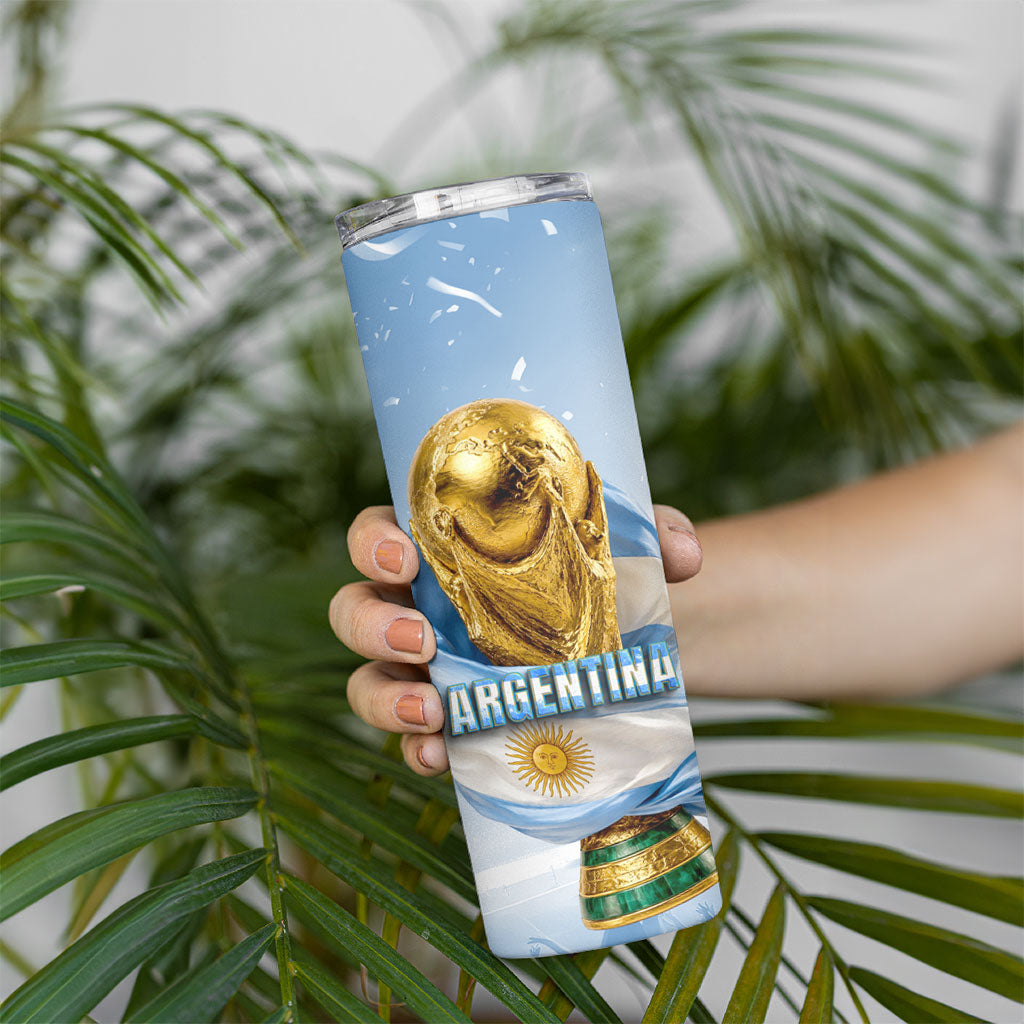 Personalized Argentina Football Champion Trophy Skinny Tumbler Flag Soccer Fan Graphic