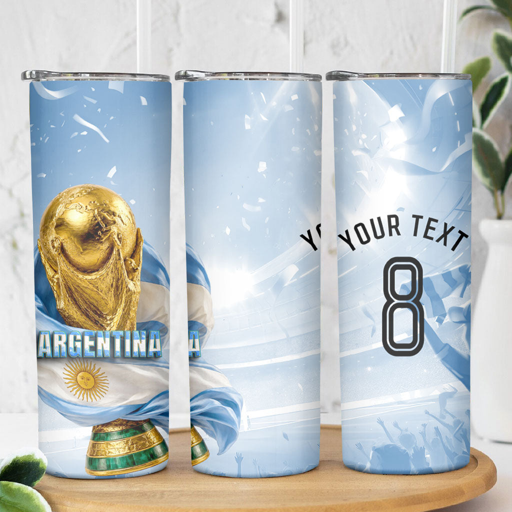 Personalized Argentina Football Champion Trophy Skinny Tumbler Flag Soccer Fan Graphic