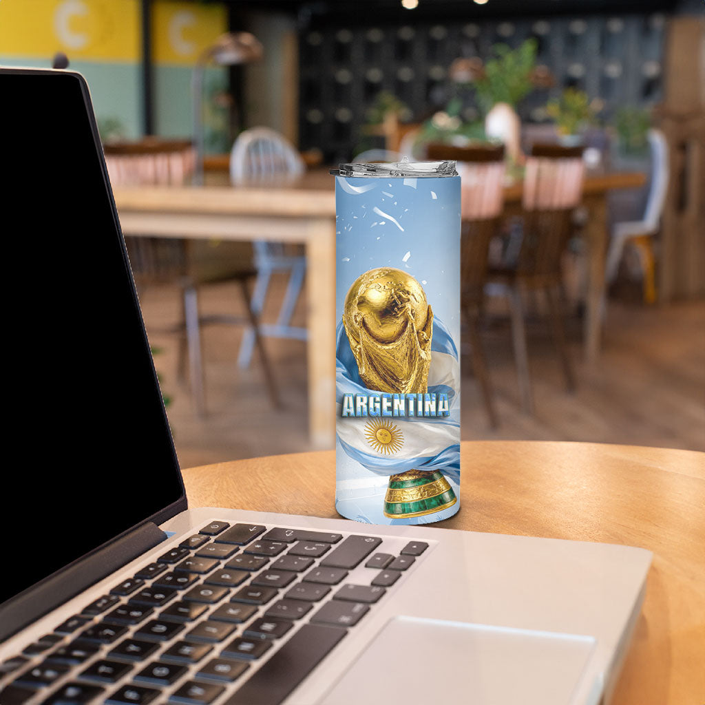 Personalized Argentina Football Champion Trophy Skinny Tumbler Flag Soccer Fan Graphic