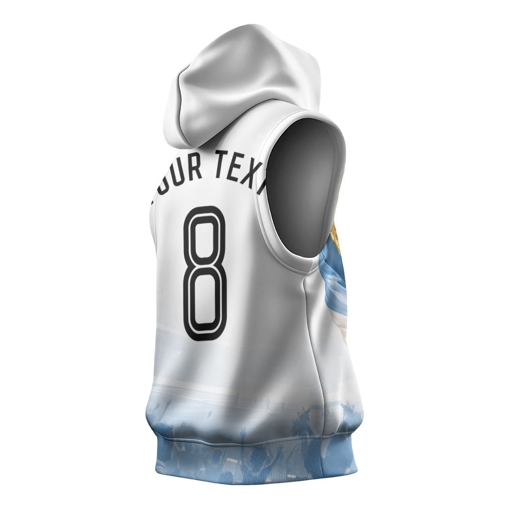 Personalized Argentina Football Champion Trophy Sleeveless Hoodie Flag Soccer Fan Graphic